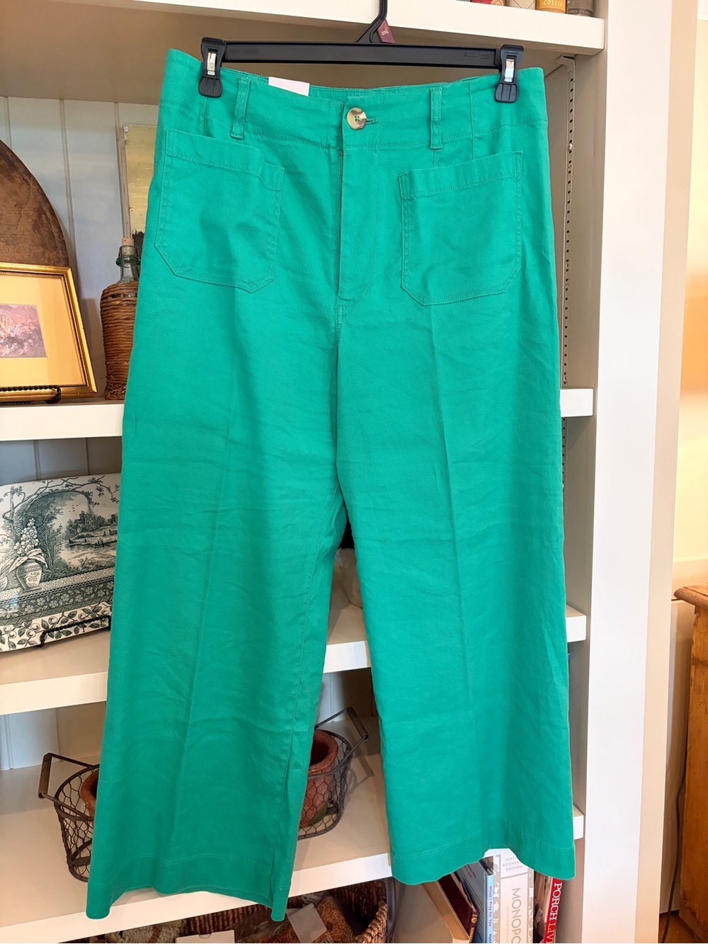 ANTHROPOLOGIE NWT MAEVE COLETTE LINEN STRETCH WIDE LEG PANTS SIZE 31 ELM GREEN